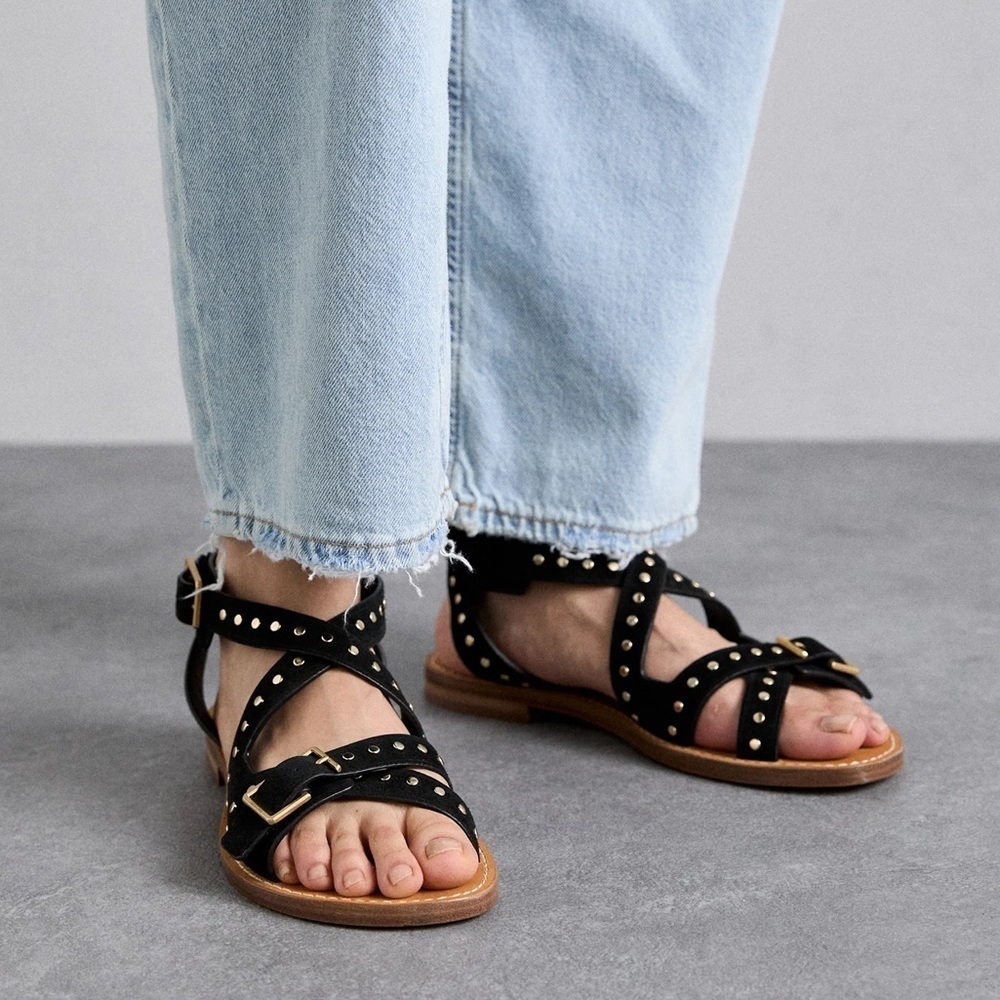 NIB Zadig & Voltaire Cecilia Studs Caprese Sandals Black Suede Strappy Sz 41